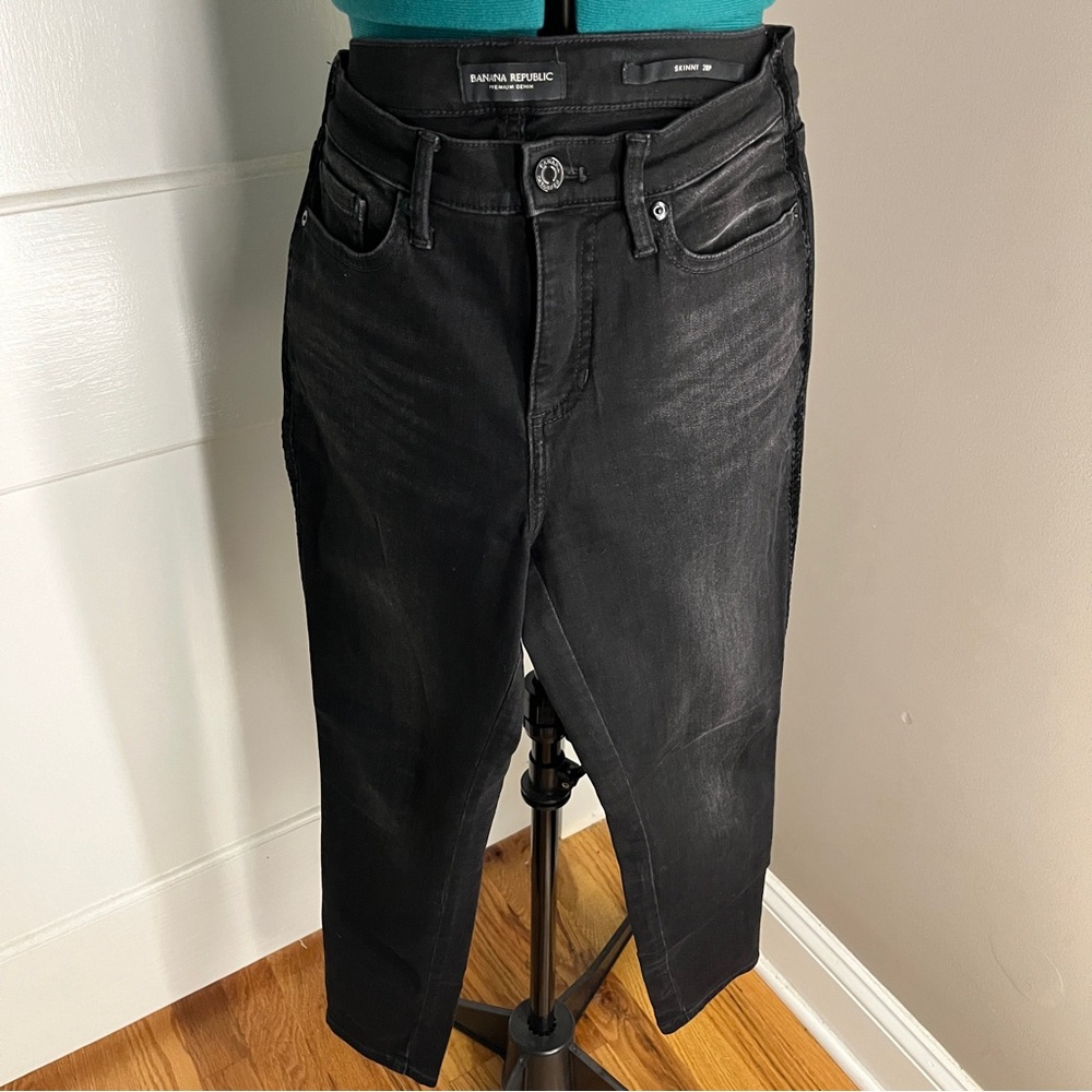 Banana Republic Black Jeans Velvet Trim